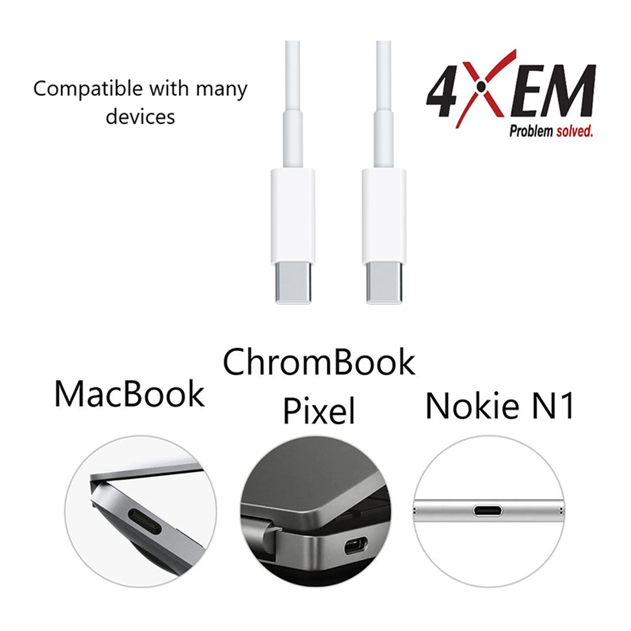 4XEM 4XUSBCC31G26W 6ft White 10Gbps USB 3.1 Male to Male USB-C TO USB-C Cable - Image 5