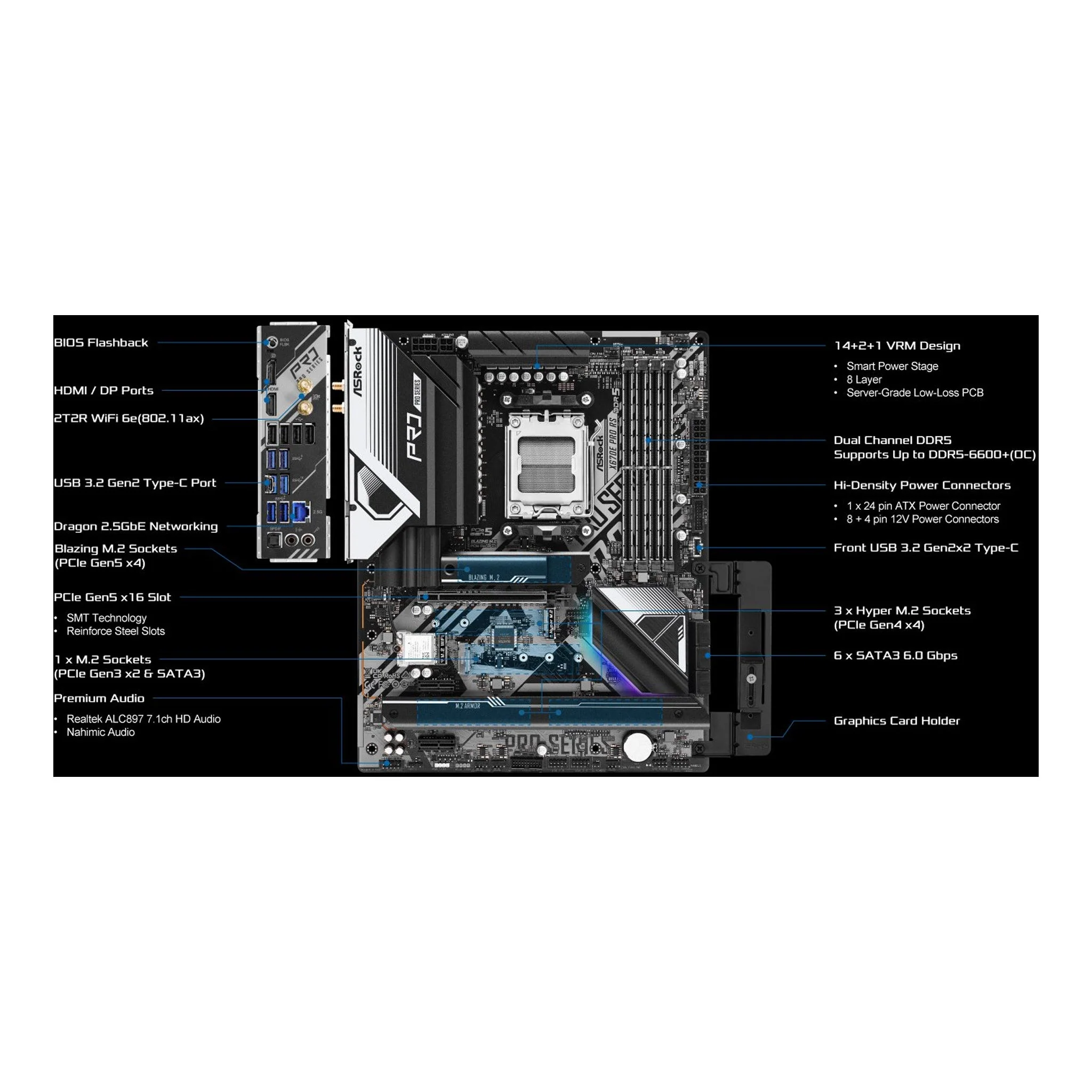 ASRock X670E PRO RS AMD Ryzen 7000 Series AM5 ATX Pro RS Gaming Motherboard - Image 8