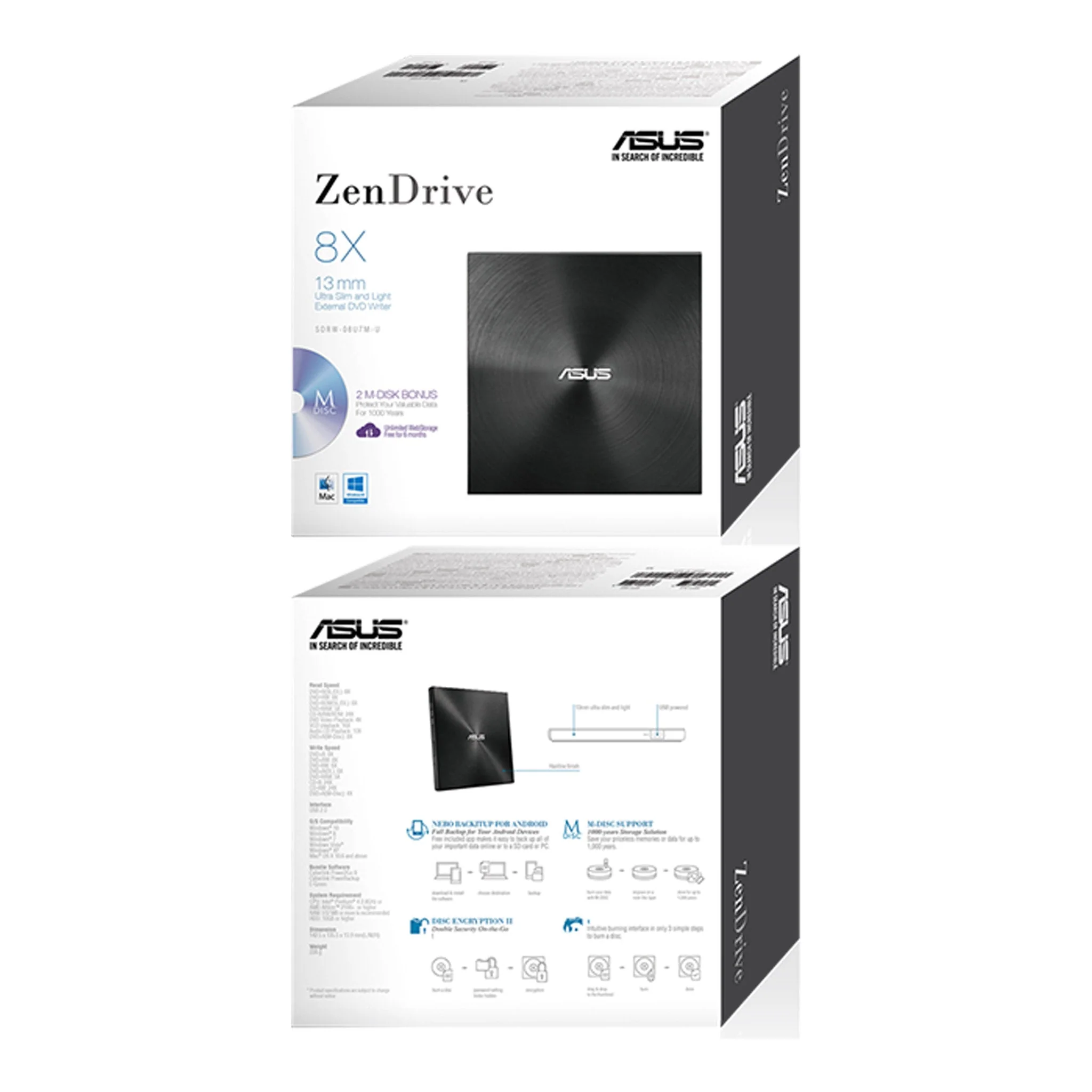 ASUS SDRW-08U7M-U/BLK/G/AS ZenDrive Slim External DVD Burner - Black - Image 3