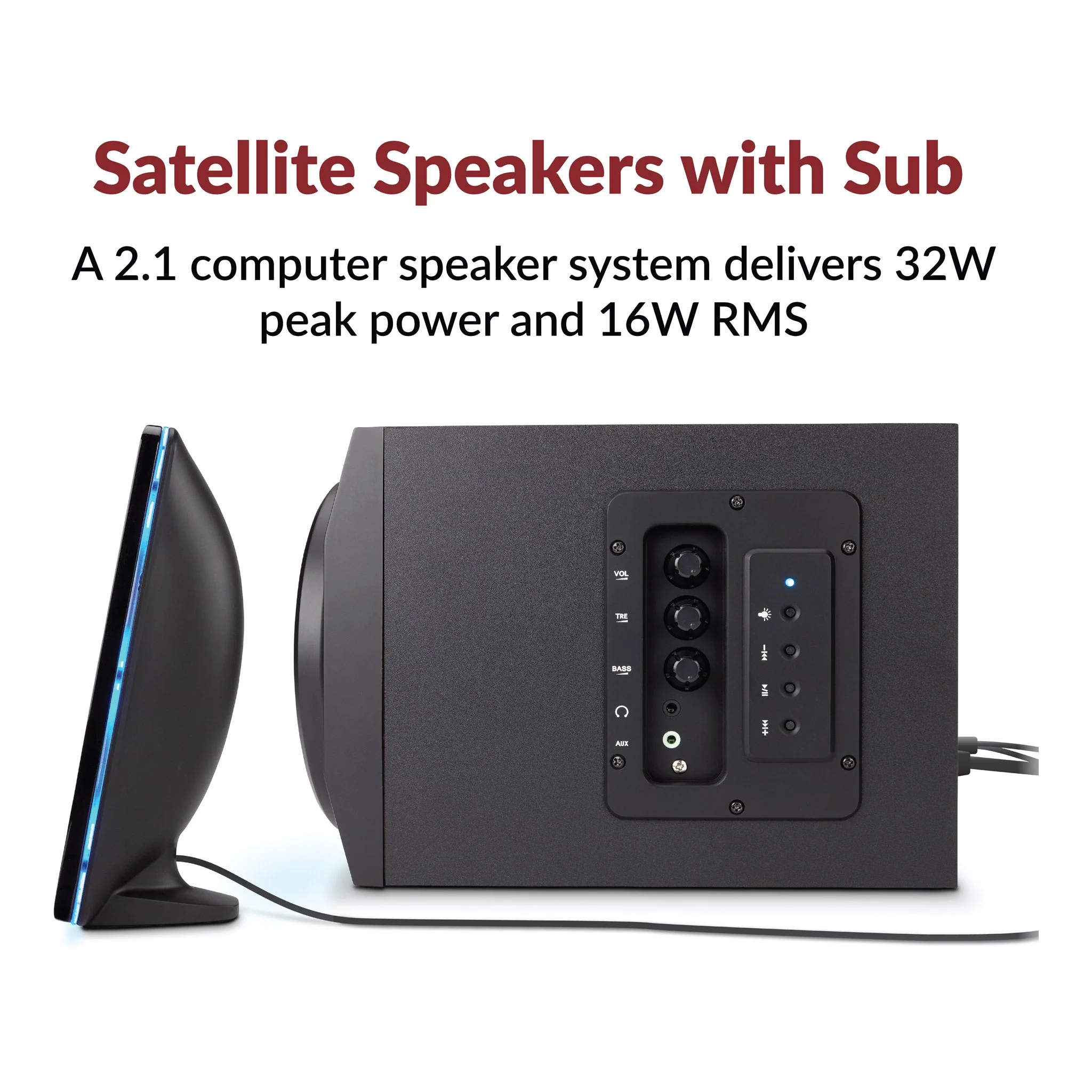 Cyber Acoustics CA-SP34BT 2.1 Bluetooth Speaker System - Black - Image 2