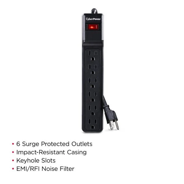CyberPower CSB6012 Essential Surge Protector, 1200J, 6 Outlets, 12ft Cord - Image 2