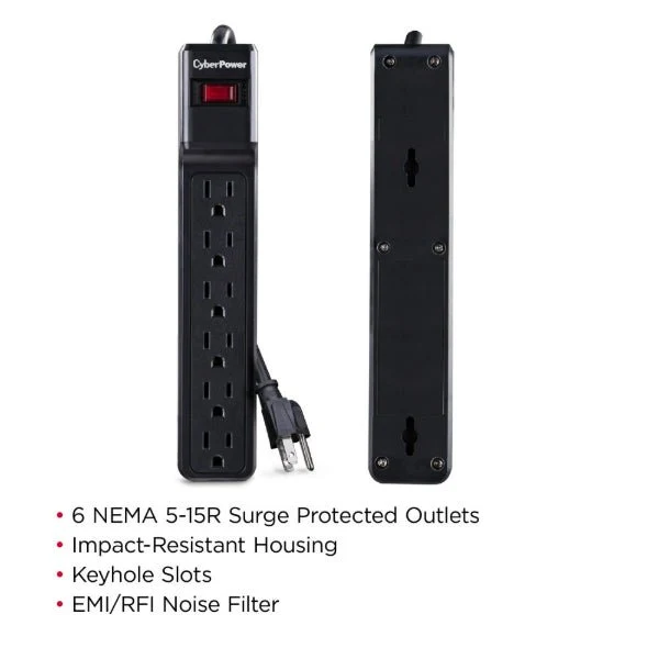 CyberPower CSB606 Essential Surge Protector, 900J, 6 Outlets, 6ft Cord - Image 2