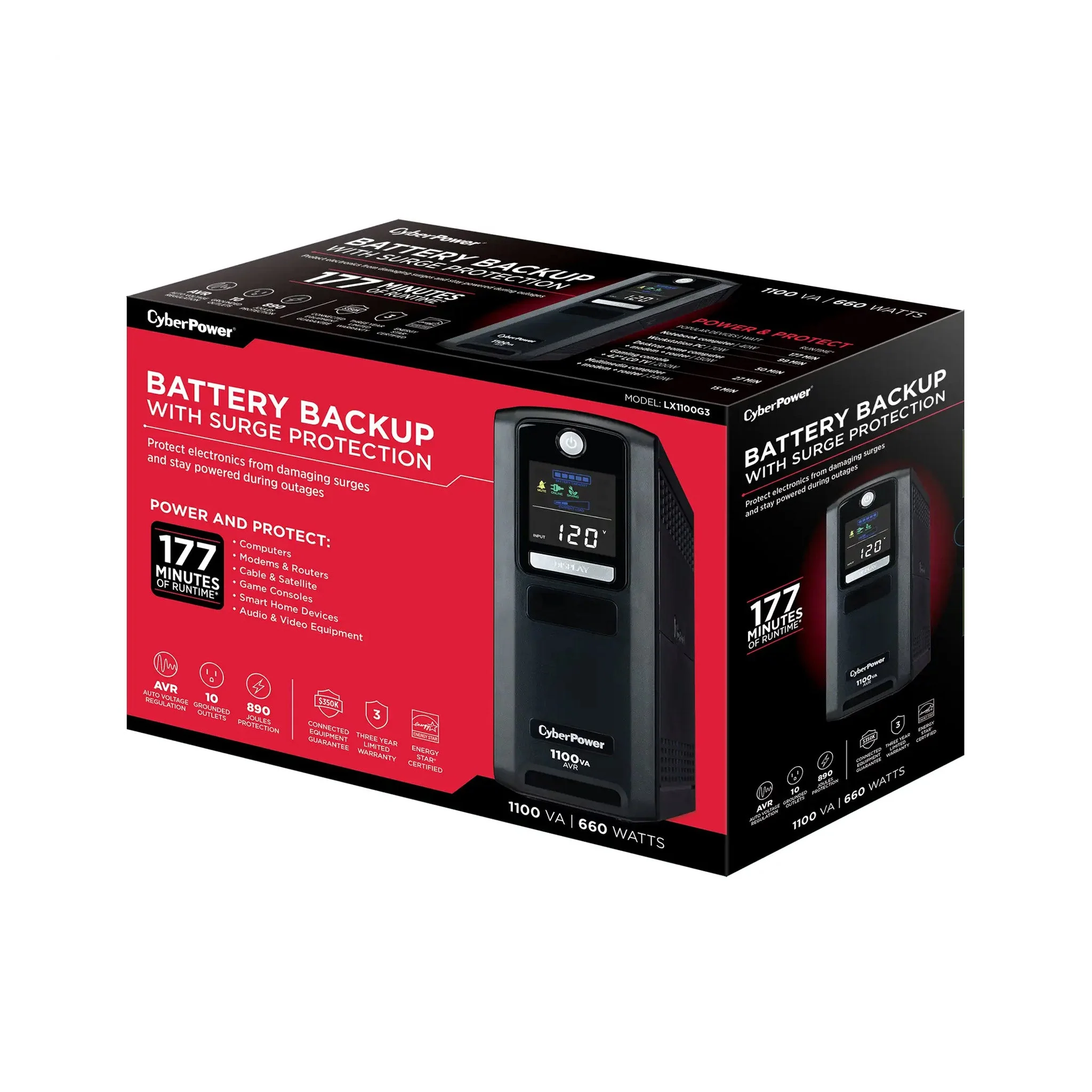 CyberPower LX1100G3 10-Outlet 1100VA 660W AVR Line Interactive Battery Backup - Image 7