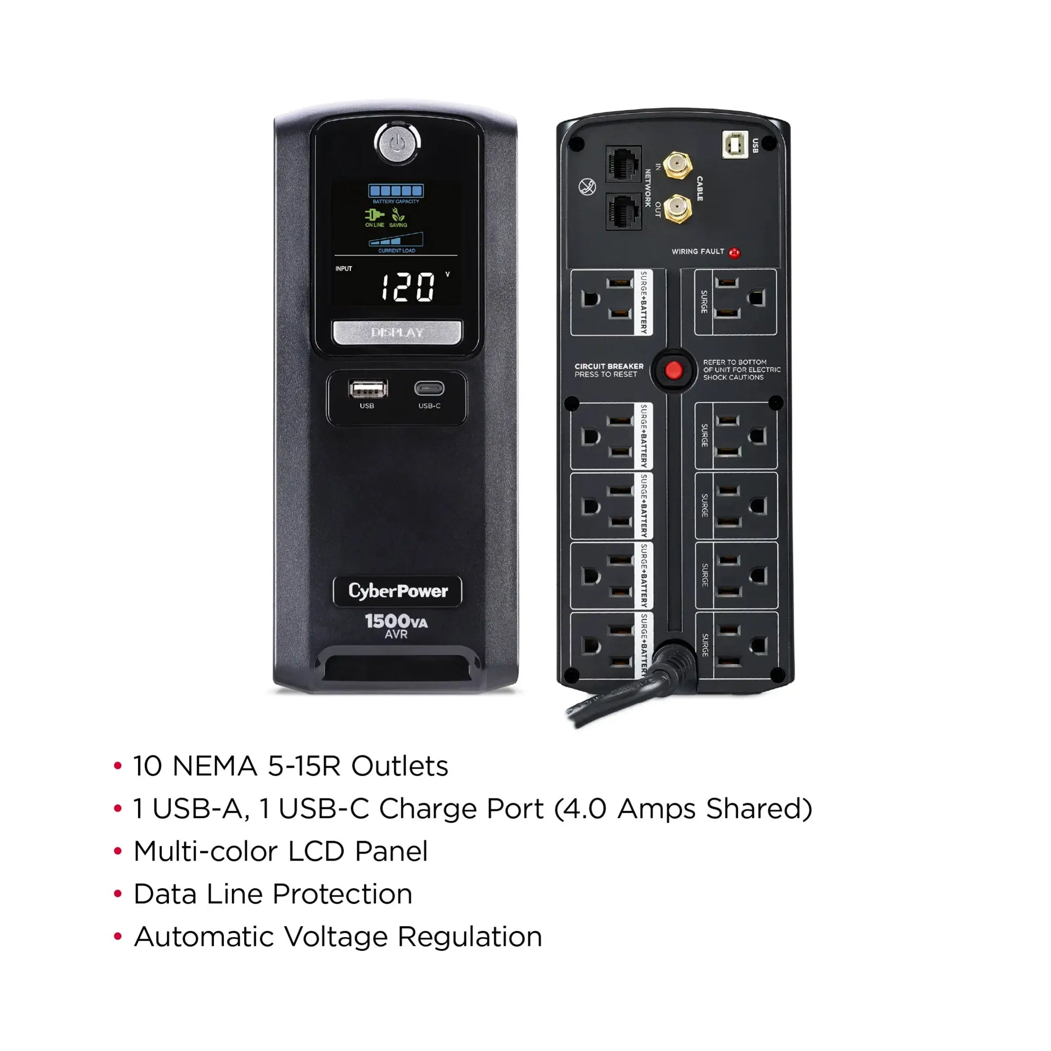 CyberPower LX1500GU3 10-Outlet 1500VA 900W AVR Line Interactive Battery Backup - Image 5