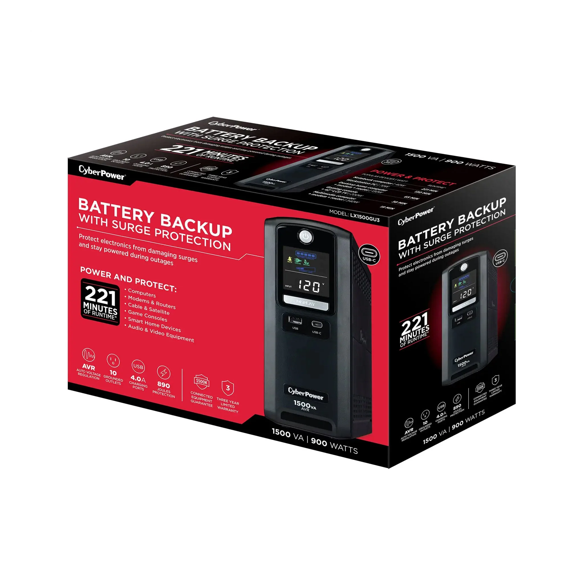 CyberPower LX1500GU3 10-Outlet 1500VA 900W AVR Line Interactive Battery Backup - Image 7