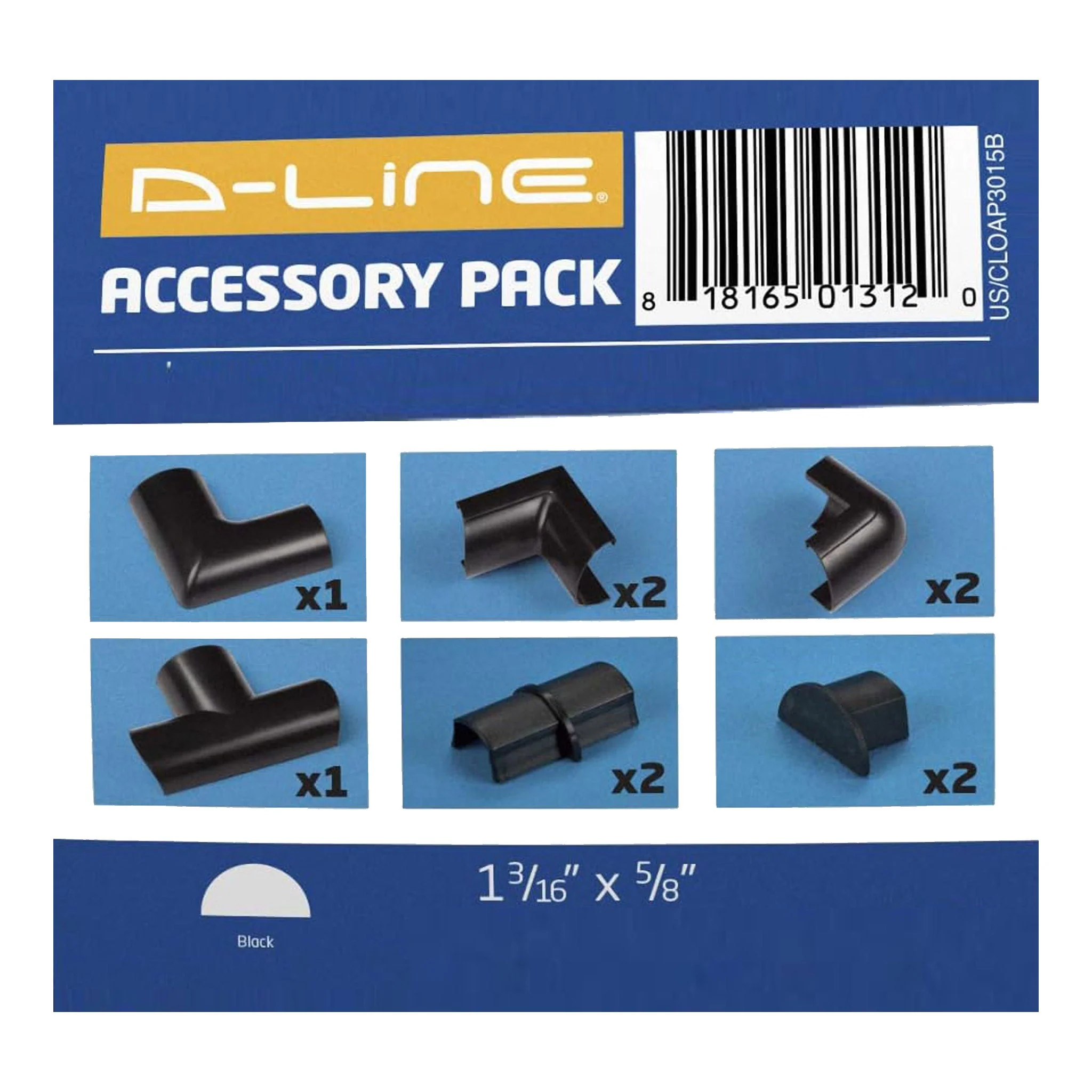 D-Line US/CLOAP3015B 10-Piece Mini Cable Raceway Accessory Multipack - Black - Image 2