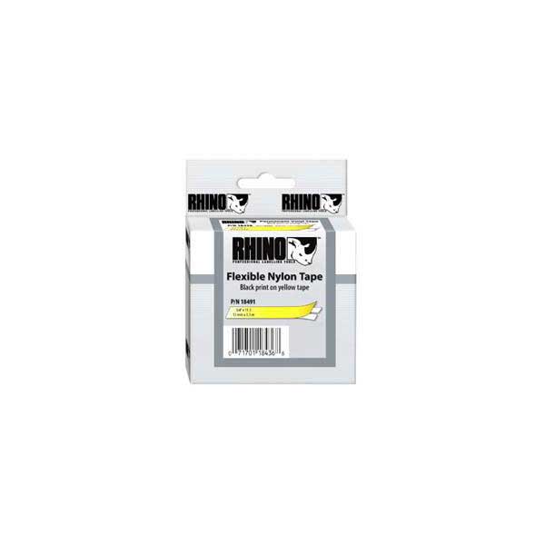 DYMO Rhino 18491 3/4" Flexible Nylon Label Tape, Black On Yellow, IND, 11.5FT