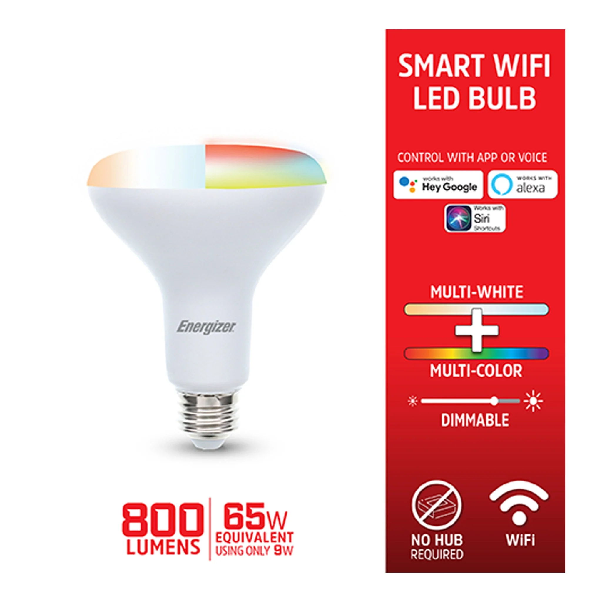 Energizer EBC2-1002-RGB Smart Wifi Multi-Color & Multi-White LED BR30 Light Bulb - Image 2
