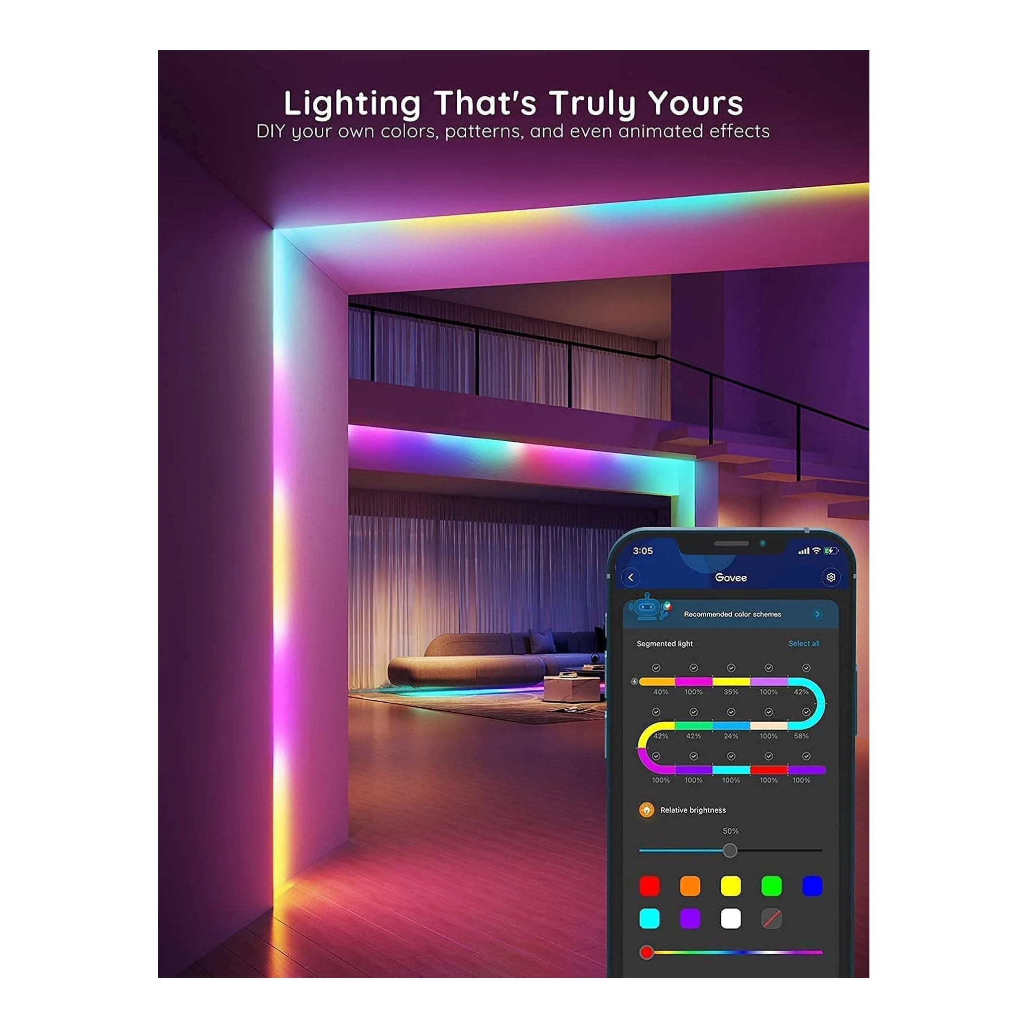 Govee H617C1D1 32.8ft Indoor RGBIC Smart LED Strip Lights - Image 4