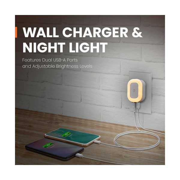 Helix ETHCHGWNL Dual Port USB-A PowerLED Wall Charger with Built-In Touch Activated Night Light - Image 4