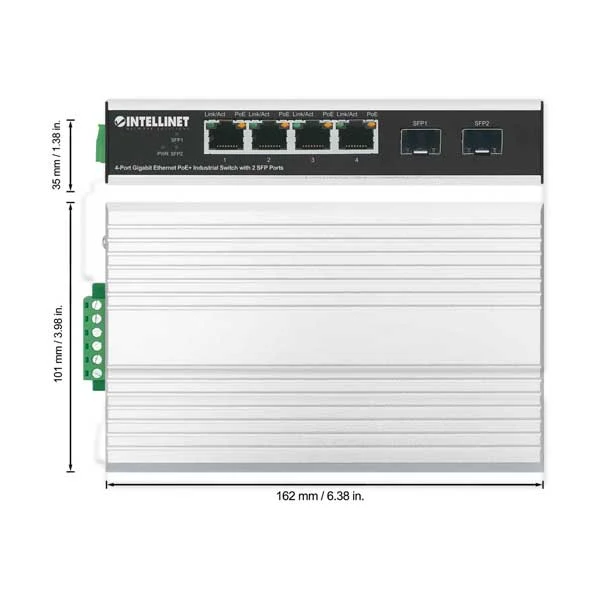Intellinet 508254 4-Port Gigabit Ethernet PoE+ Industrial Switch with 2 SFP Ports - Image 4