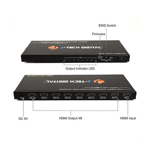 J-Tech Digital JTECH-18GSP18M Scaler/Multi-Resolution Output 18G 1×8 HDMI 2.0 Splitter 4K@60Hz 4:4:4 - Image 2