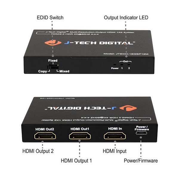 J-Tech JTECH-18GSP12M Digital Scaler/Multi-Resolution Output HDMI 2.0 Splitter - Image 3