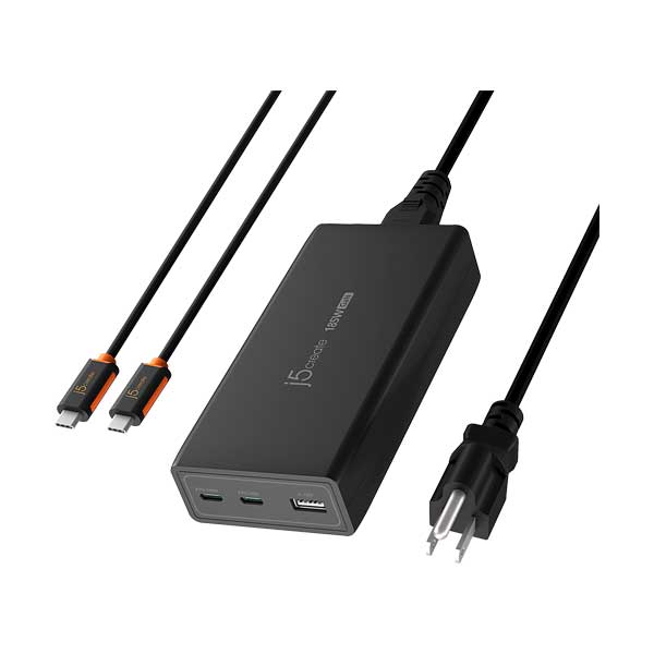j5create 185W GaN PD 3.1 USB-C 3-Port Charger | JUP37185