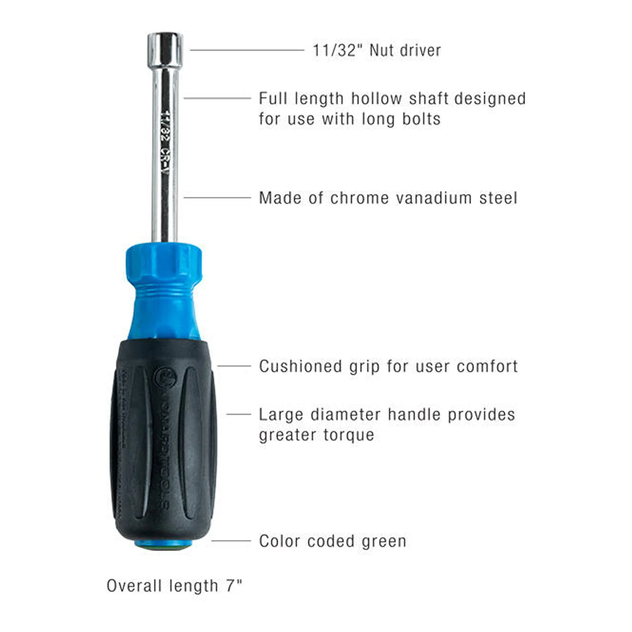 Jonard Tools ND-6301132 11/32" Hollow Nut Driver with 3" Shaft - Image 2