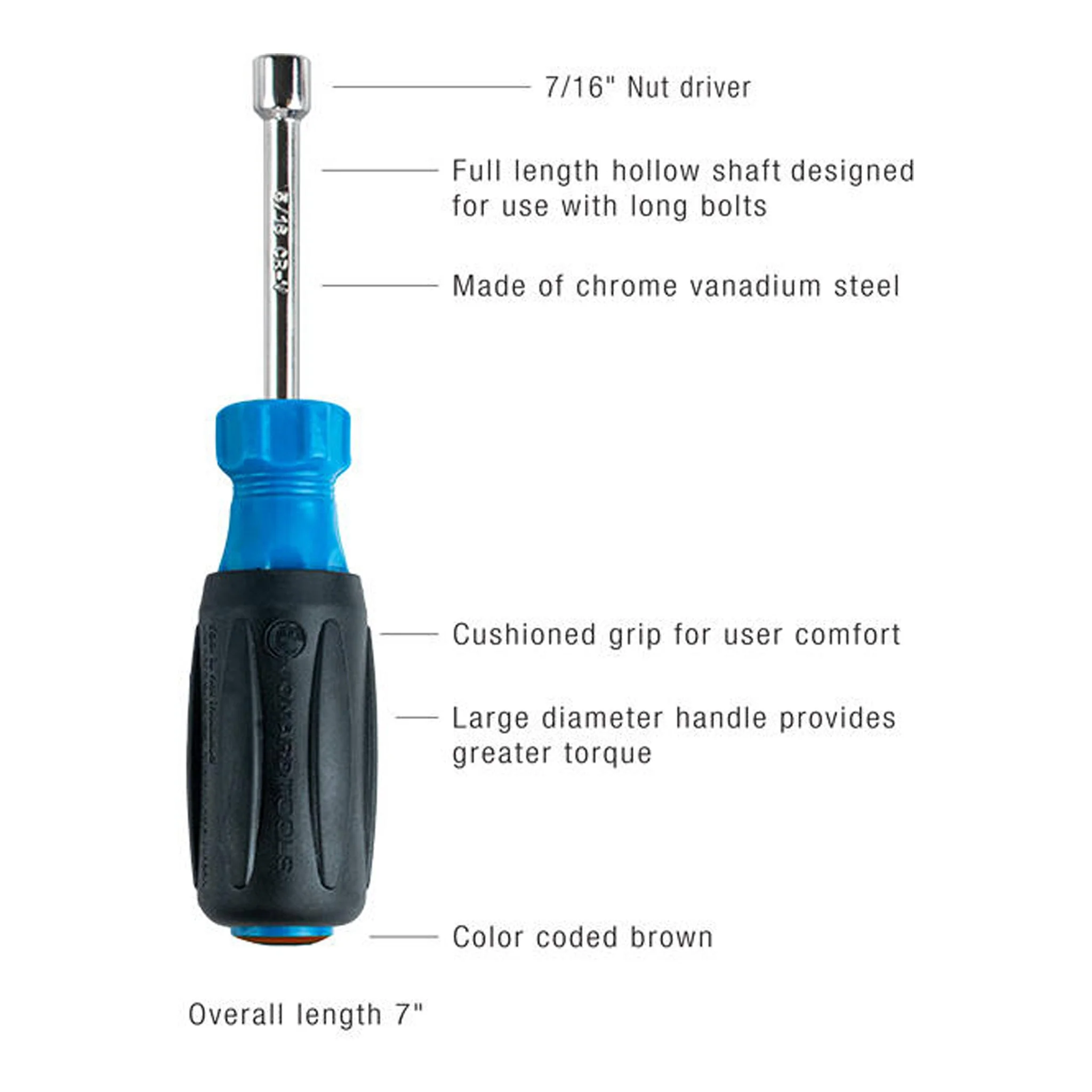 Jonard Tools ND-630716 7/16" Hollow Nut Driver with 3" Shaft - Image 2
