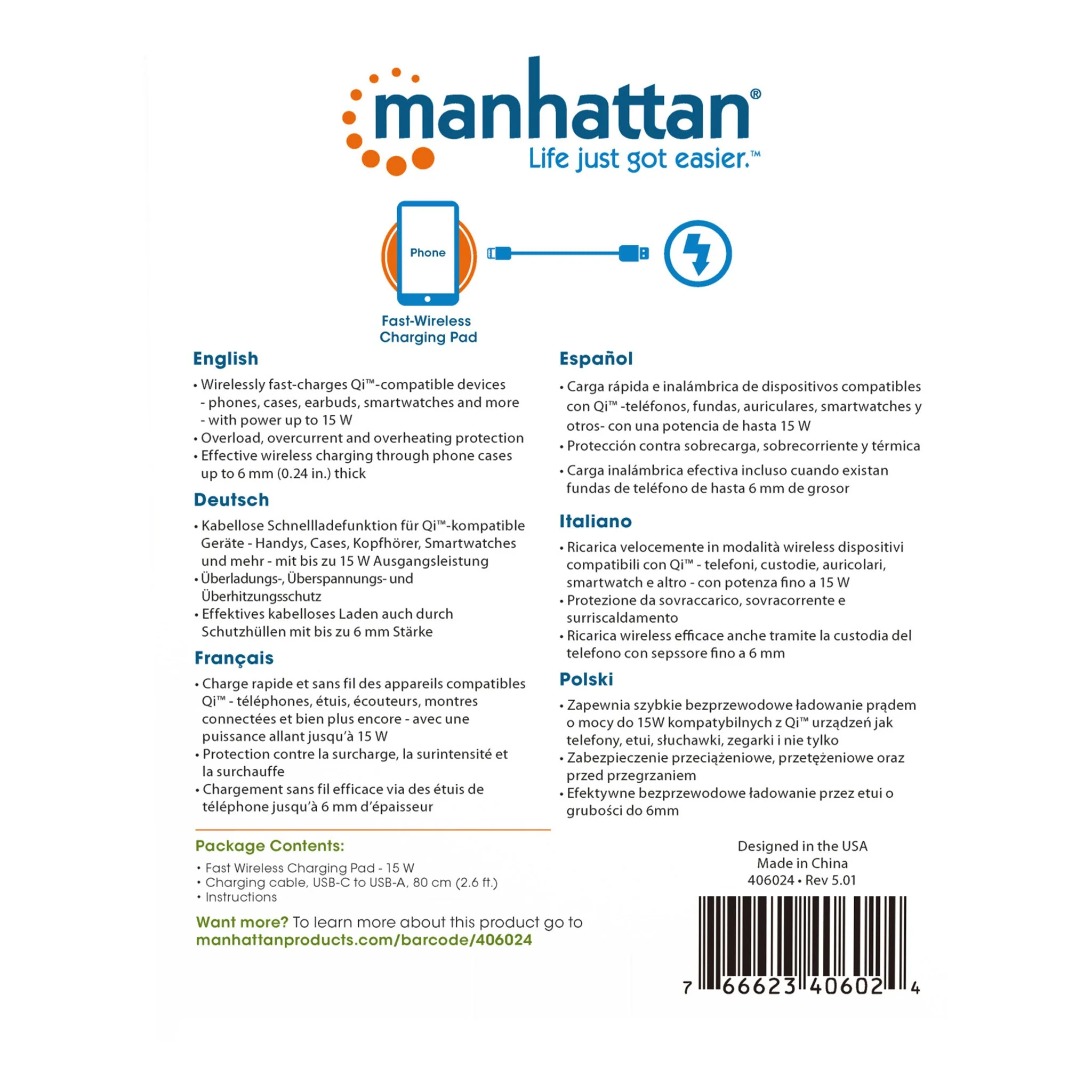 Manhattan 406024 15W Fast Wireless Charging Pad - Image 8
