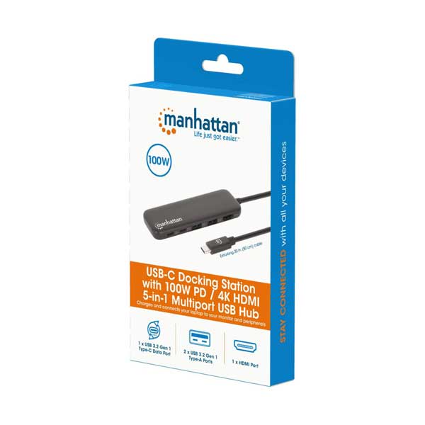 Manhattan USB-C Docking Station with 100 W PD / 4K HDMI 5-in-1 Multiport USB Hub (130721) - Image 2