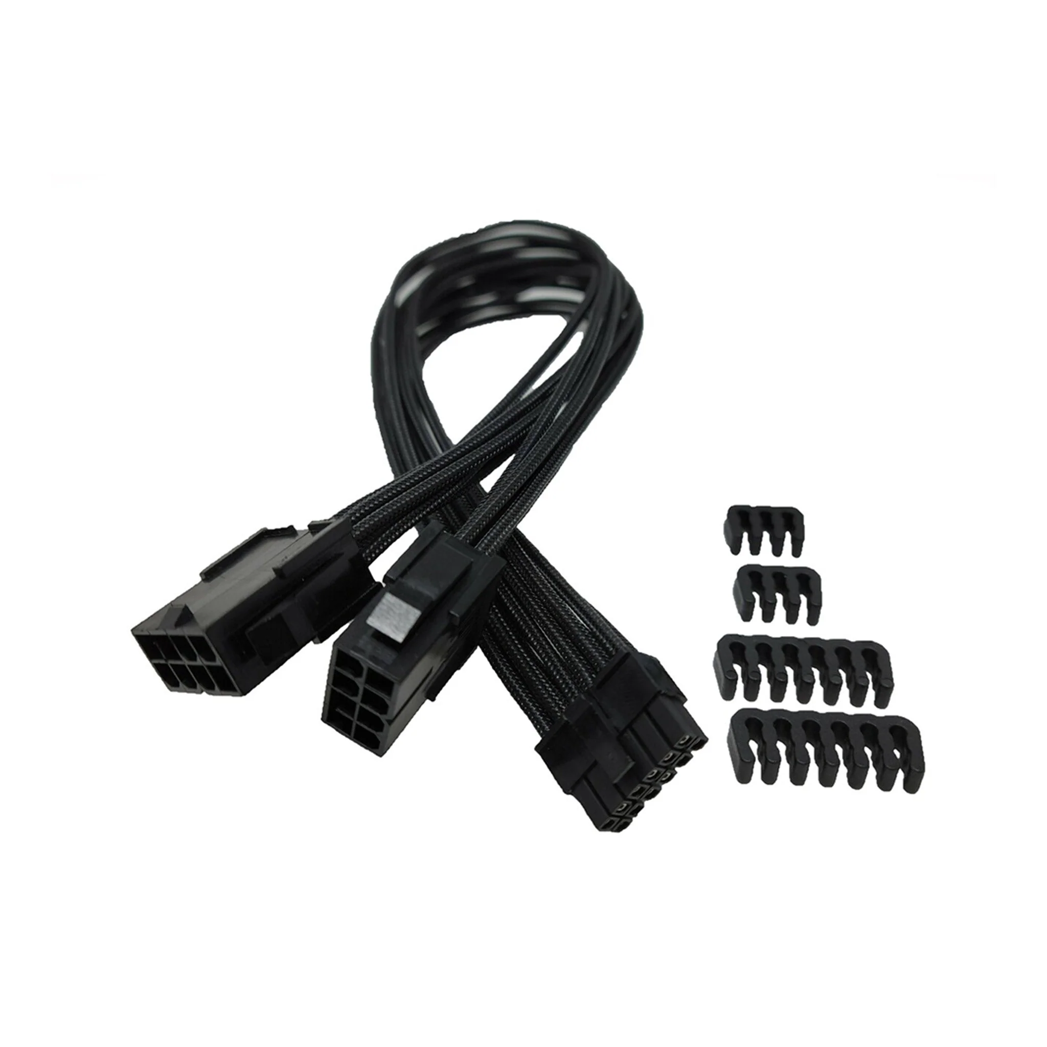 Micro Connectors F04-250BK Premium Sleeved Cable for RTX 30 Series 12-Pin to Dual 8-Pin PCIe GPU Power Extension Cable 300mm - Black - Image 2