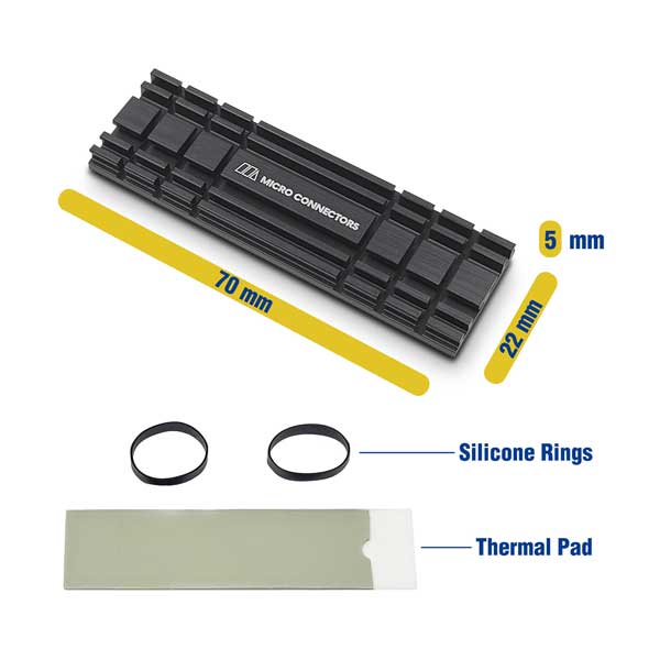Micro Connectors NGFFM2-HS804-BK Black M.2 NVMe SSD 5mm Low-Profile Heat Sink - Image 2