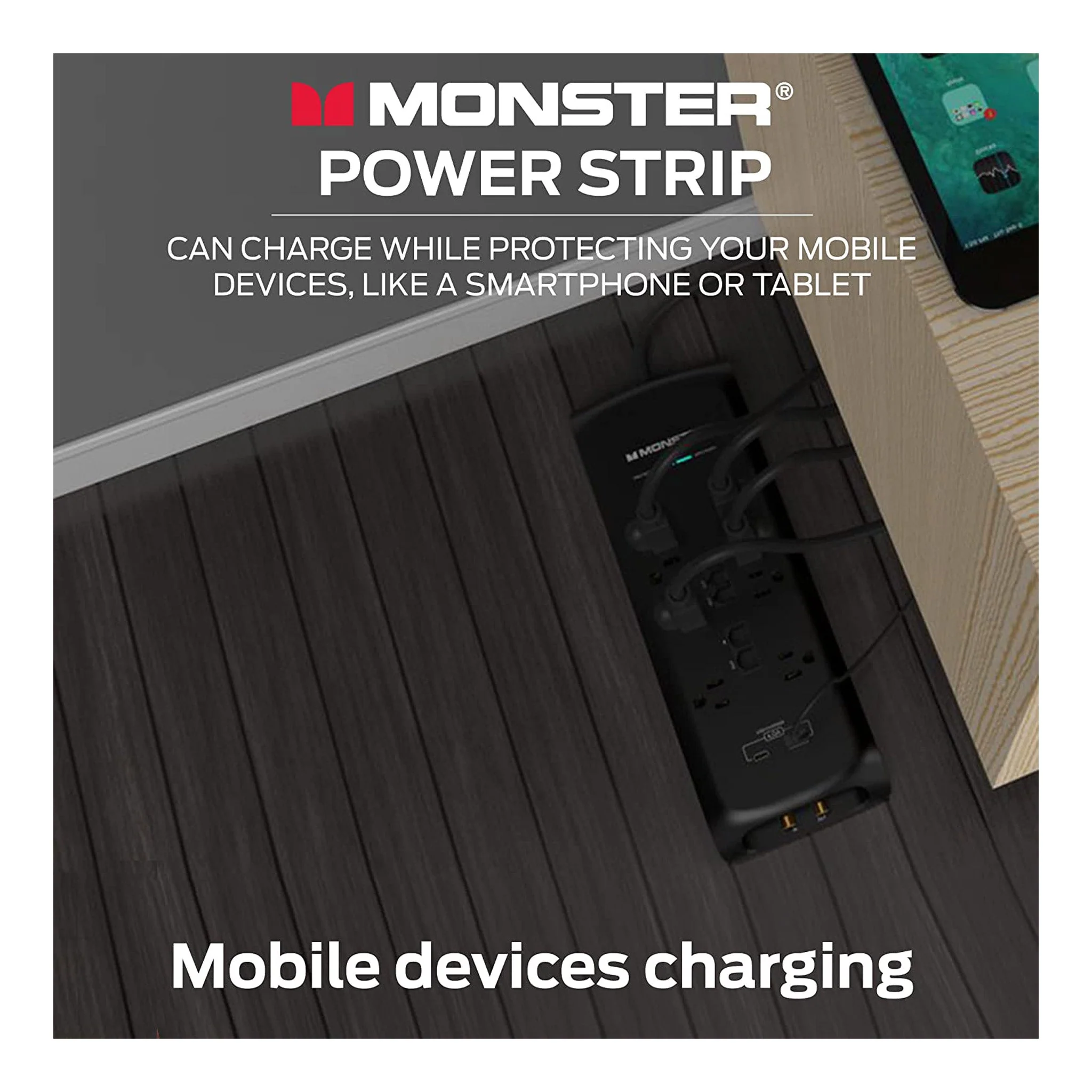 Monster ME-5005 6ft 8-Outlet Power Strip Surge Protector with USB-C and USB-A Charging Ports - Image 3