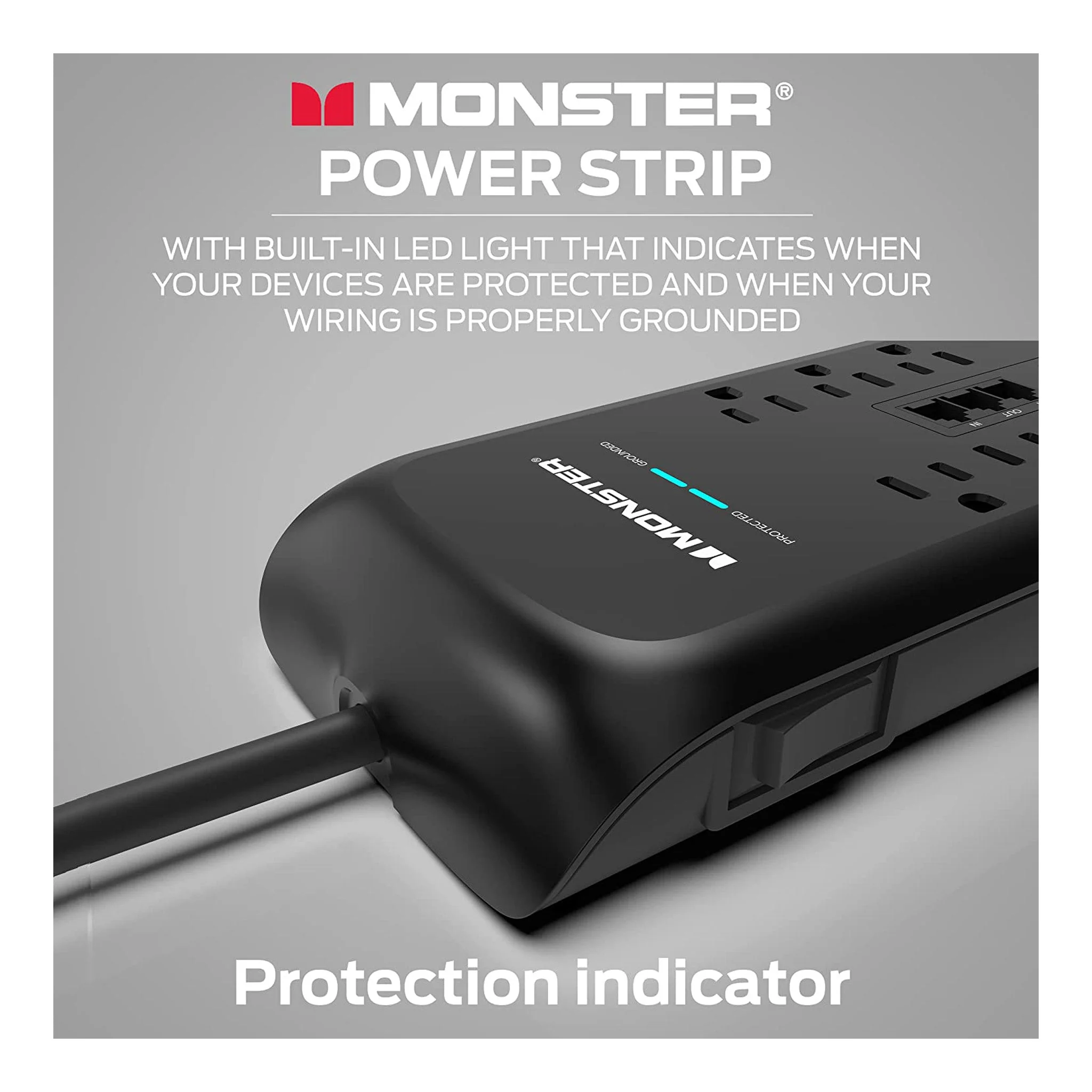 Monster ME-5005 6ft 8-Outlet Power Strip Surge Protector with USB-C and USB-A Charging Ports - Image 5