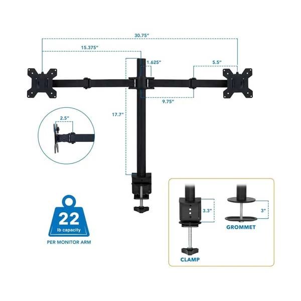 Mount-It! 17" to 32" Full Motion Dual Monitor Desk Mount (MI-2752) - Image 2