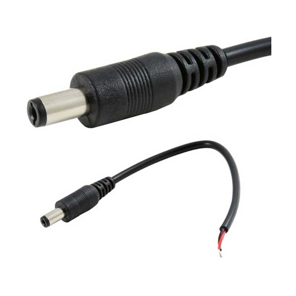 NTE Electronics 69-A1P Male DC Plug 2.1mm X 5.5mm with 5.75" Tinned Wire Leads for LED Strip Power Supplies and Remote