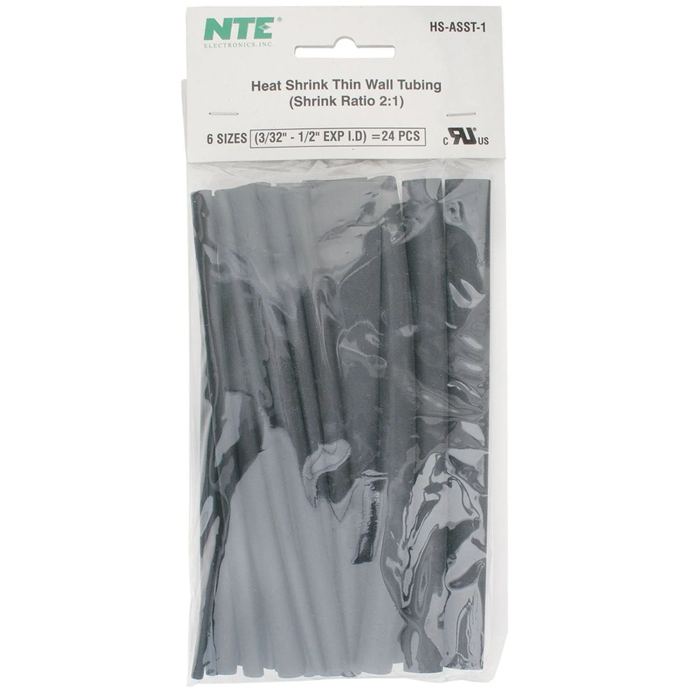 NTE Electronics HS-ASST-1 24-Pack 6" Assorted Black Thin Wall Heat Shrink Tubing - Image 2