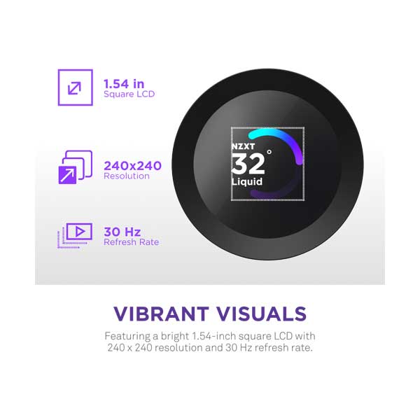 NZXT Kraken Plus 240mm RGB AIO Liquid Cooler with 1.54" LCD Display & RGB Core Fans | Black | RL-KR240-B2 - Image 2