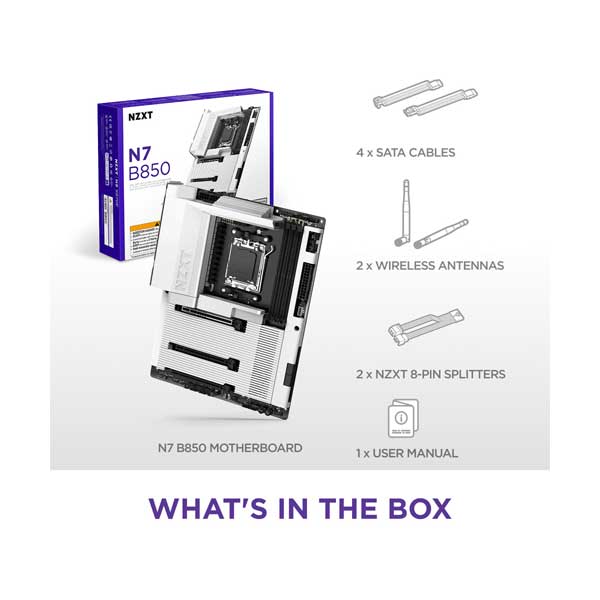NZXT N7 B850 AMD B850 ATX Gaming Wi-Fi Motherboard with Full Cove - White (N7-B85XT-W1) - Image 2