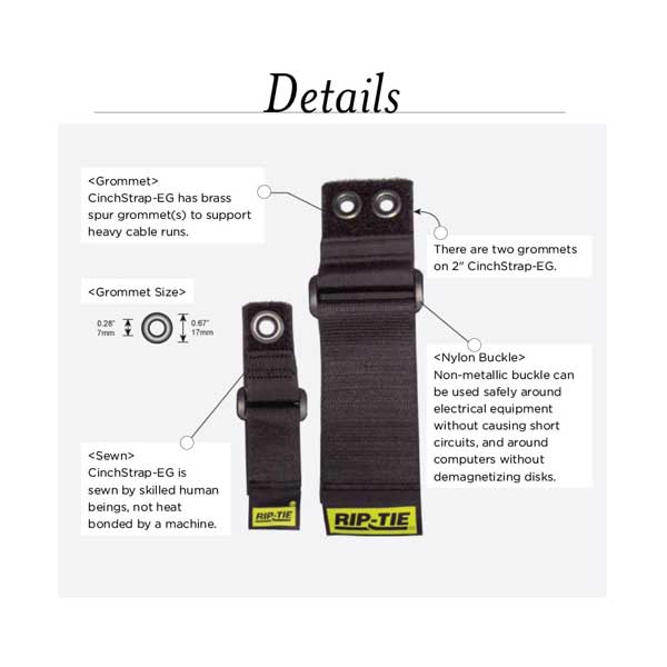 Rip-Tie N-10-G10-BK 1" x 10" Black CinchStrap-EG Cable Wrap 10-Pack - Image 2