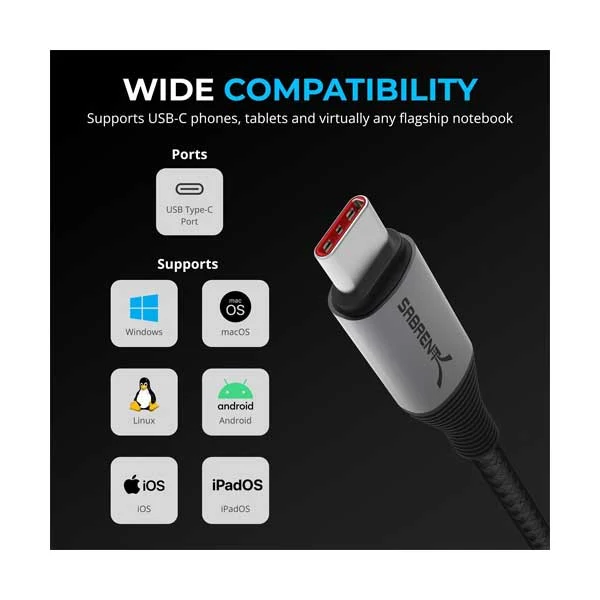 Sabrent 6ft USB-C to USB-C Charging Cable with Smart Display (CB-C2C2) - Image 2