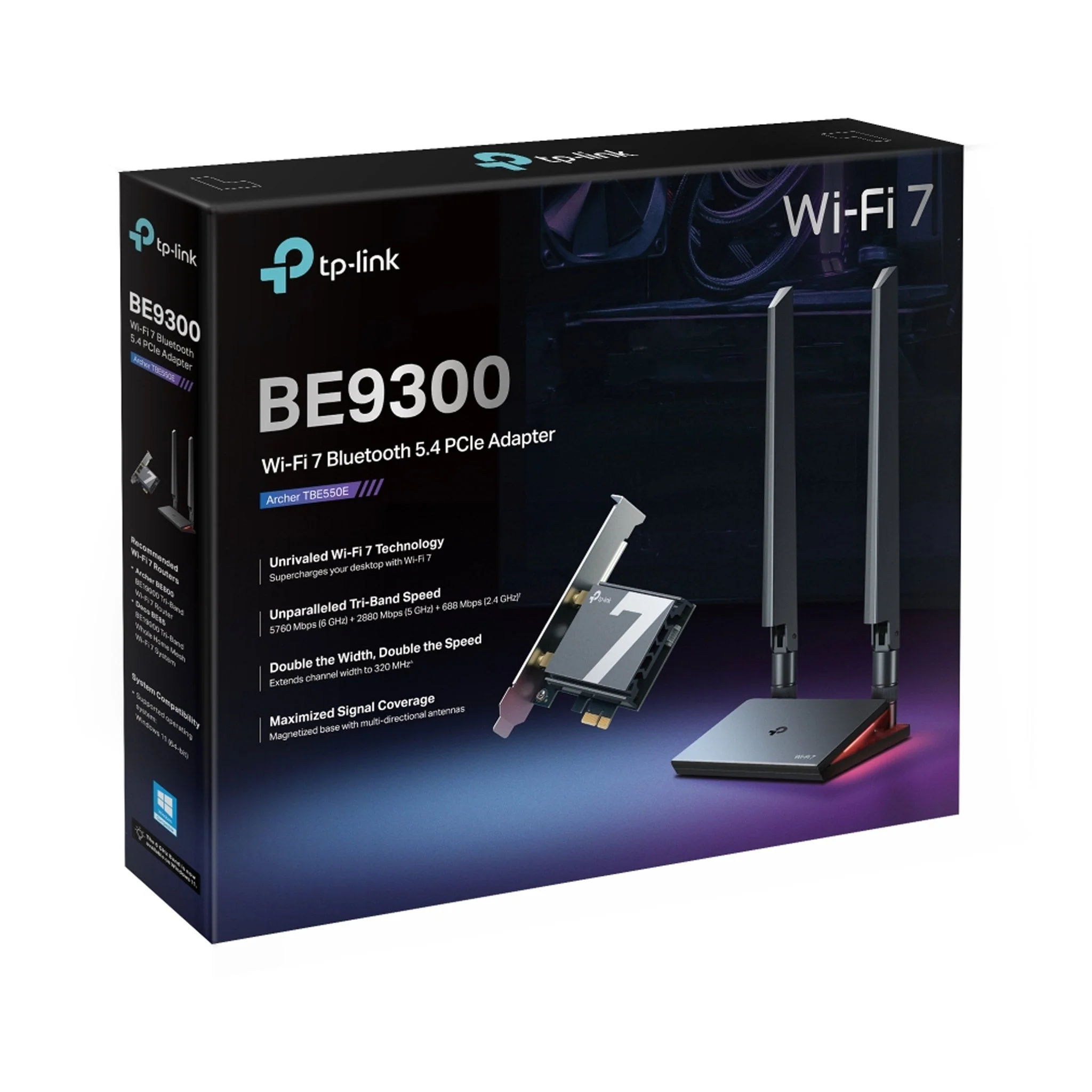 TP-Link ARCHER TBE550E BE9300 Tri-Band Wi-Fi 7 Bluetooth 5.4 PCIe Adapter - Image 3