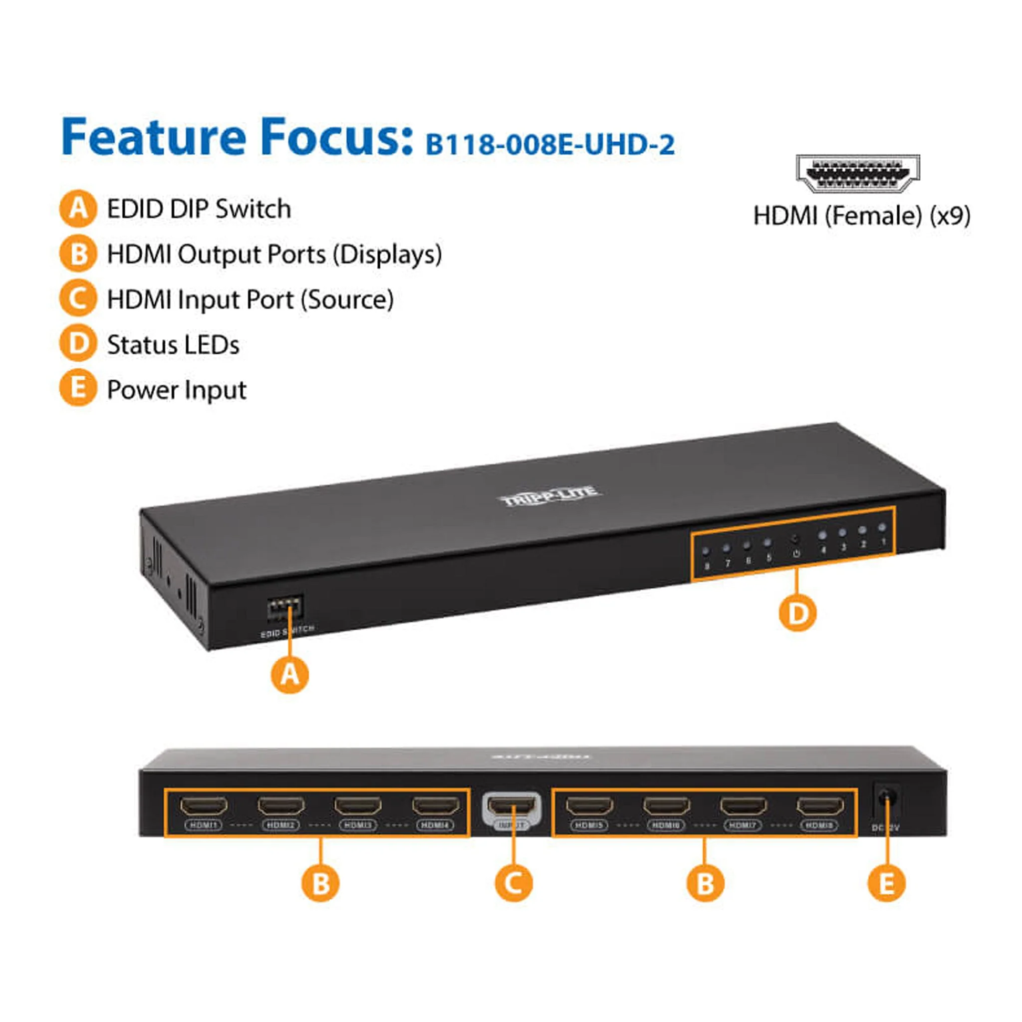 Tripp Lite B118-008E-UHD-2 8-Port 4K HDMI Splitter with EDID Management - Image 4