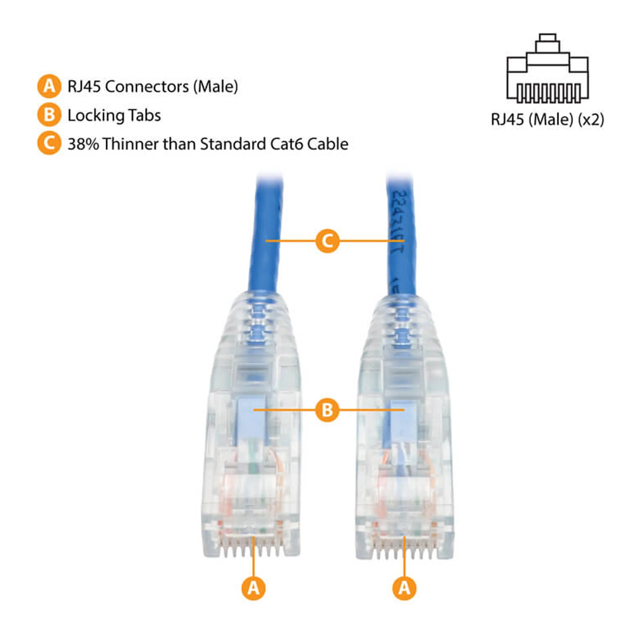 Tripp Lite N201-S01-BL 1ft Cat6 Gigabit Snagless Slim UTP Ethernet Patch Cable - Blue - Image 3