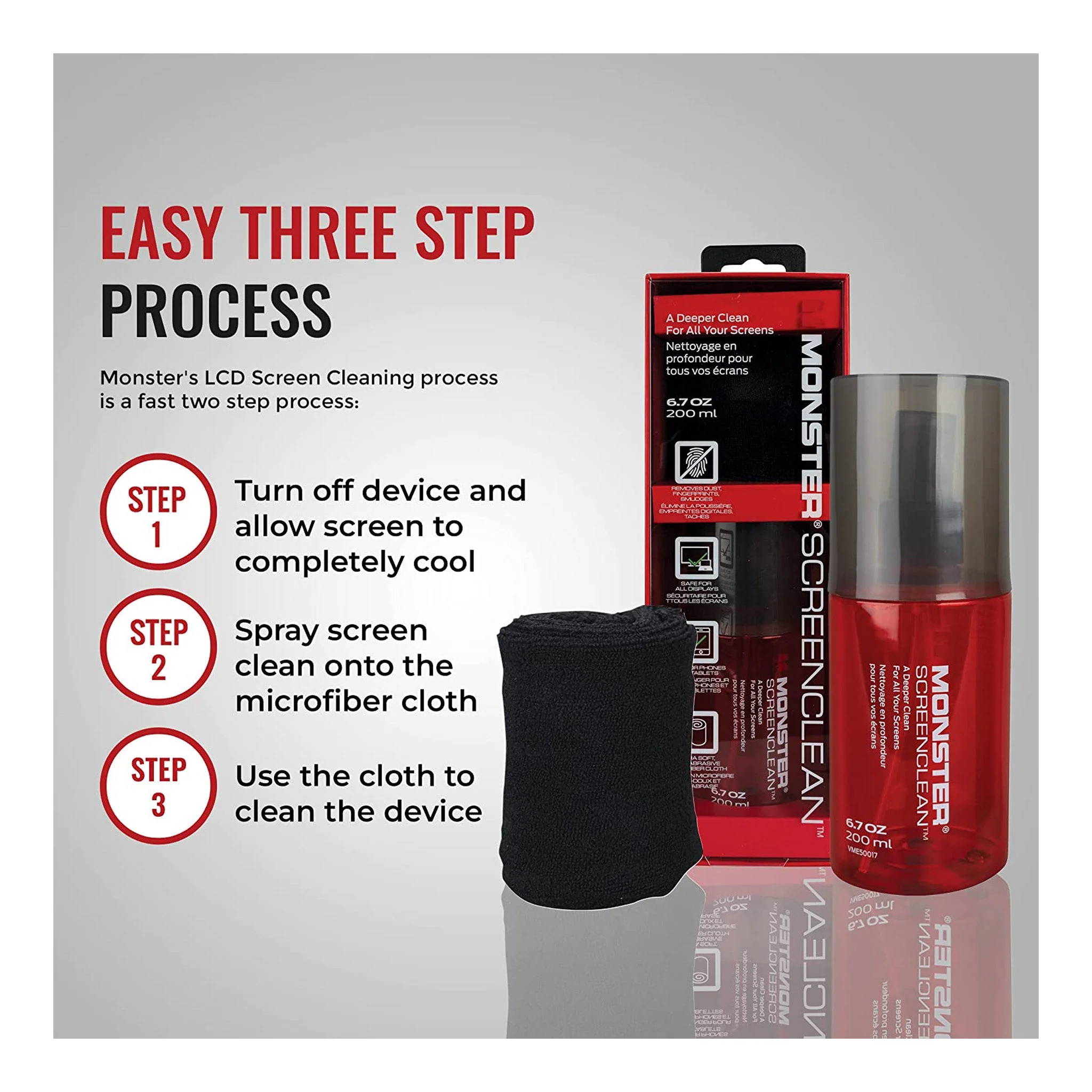 Vanco VME50017 200ml Monster ScreenClean Glass & Screen Cleaner Kit with AEGIS Microfiber Cloth - Image 6