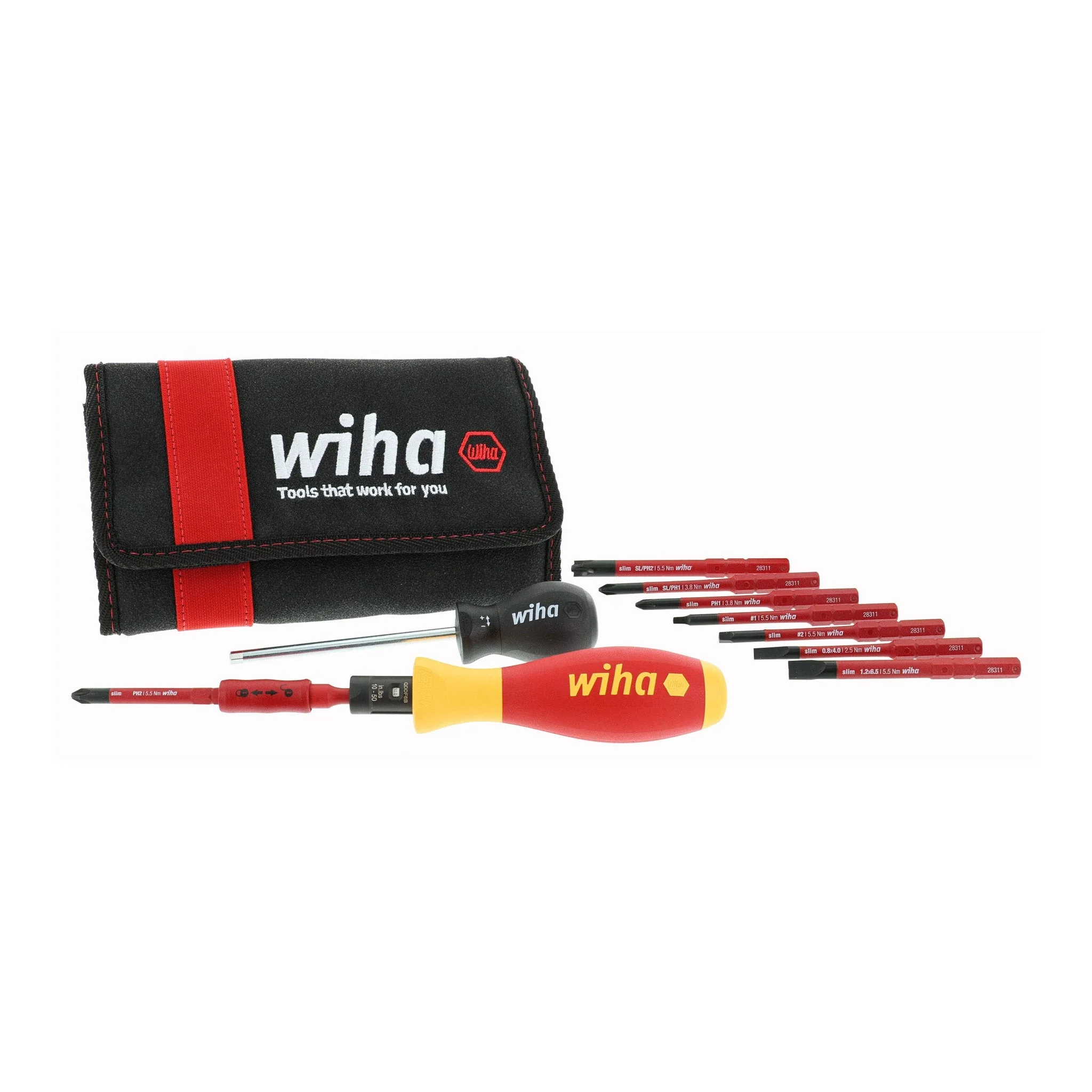 Wiha 28789 11-Piece Insulated TorqueVario-S (10-50 in/lbs) and Slimline Blade Set