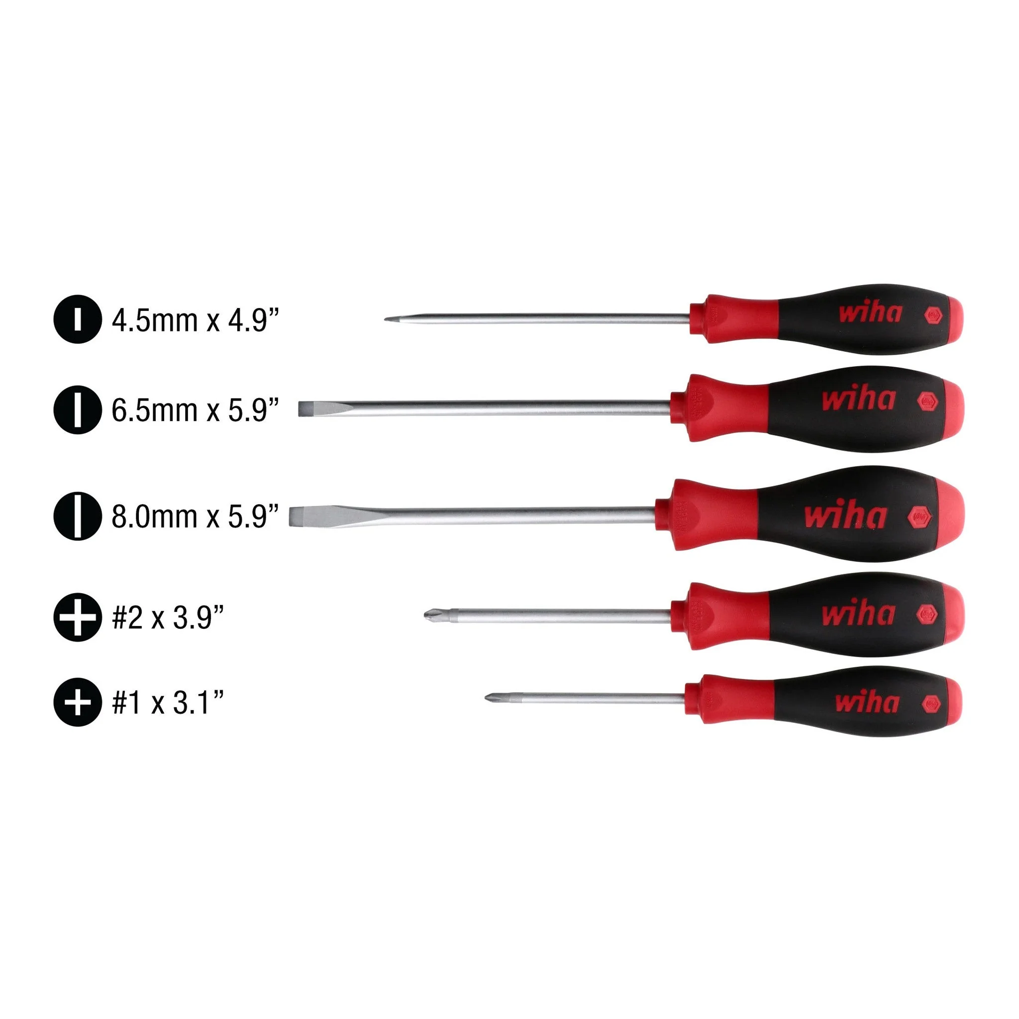 Wiha Tools 30273 5-Piece SoftFinish Slotted and Phillips Screwdriver Set - Image 2