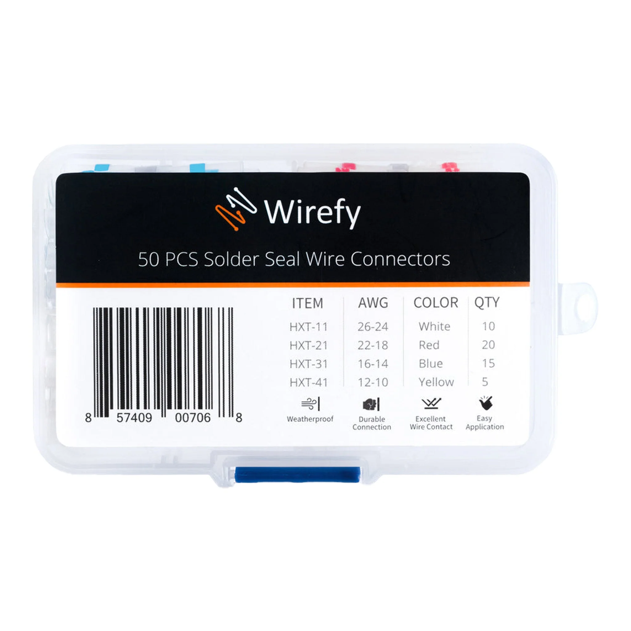 Wirefy 50-Piece Color Coded Adhesive Solder Seal Wire Connectors Kit - Image 4